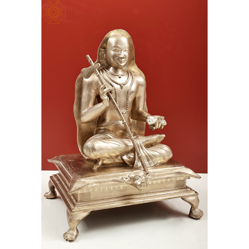 Statue en bronze faite à la main 18 "de Adi Gourou Shankaracharya - Fabrication traditionnelle de l'Inde du Sud, sculpture savante, décoration de maison indienne de luxe