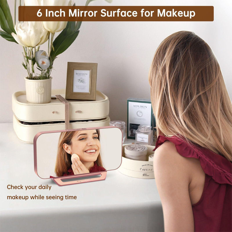 Slim Digital Mirror Clock, Aesthetic Alarm Clock For Bedroom Living, Plug In Electric Clock Big LED Modern Decorative Small Table Clock For Office Desk, Battery Backup, 6 Dimmers (Rose Gold)
