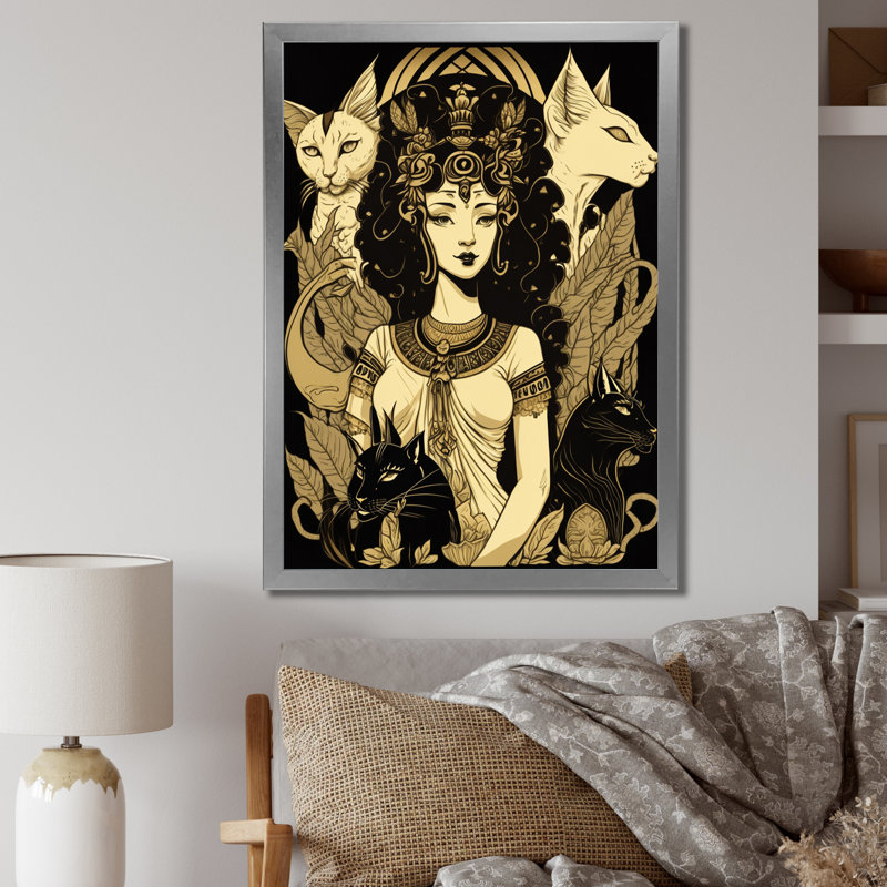 Glamour Goddes, chats blancs, Illustration rétro I - impression, Cadre simple argenté, H 44 po x l 34 po x P 1,5 po