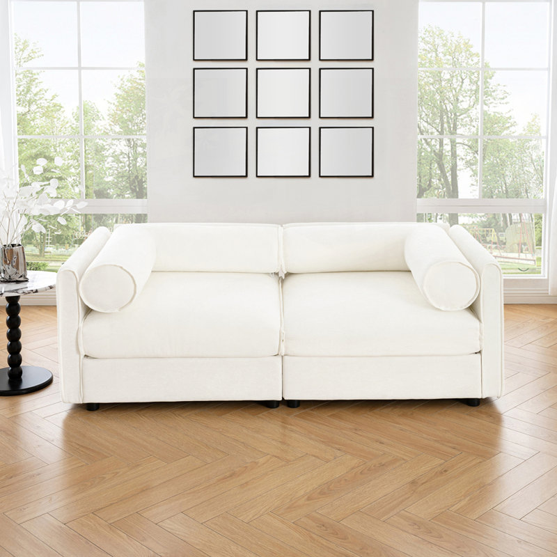 Élégant canapé 2 places en chenille avec siège de rangement, Blanc