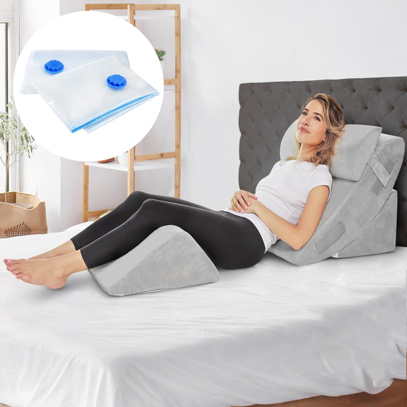 4 PC Bed Wedge Pillows Set, Gray