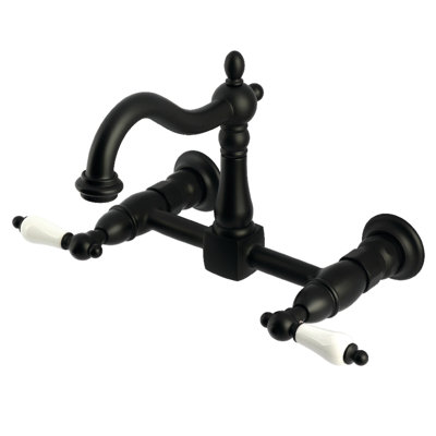 Kingston Brass Heritage Double-Handle 2-Hole Wall-Mount Bridge Kitchen Faucet