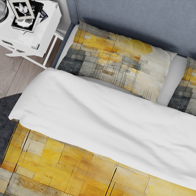 Ensemble de housse de couette jaune à panneaux solaires jaunes - Collages abstraits, Housse de couette pour très grand lit