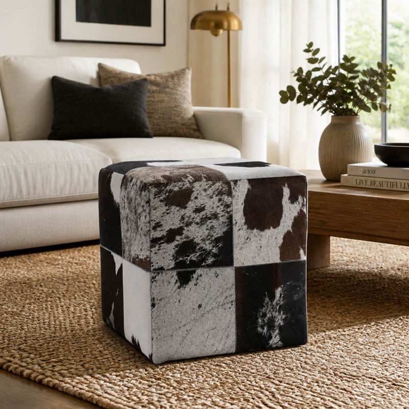 Pouf ottoman cubique en cuir recouvert de poils, idéal pour le salon - Tabouret d'appoint luxueux pour la décoration intérieure et la chambre - 45,7 cm