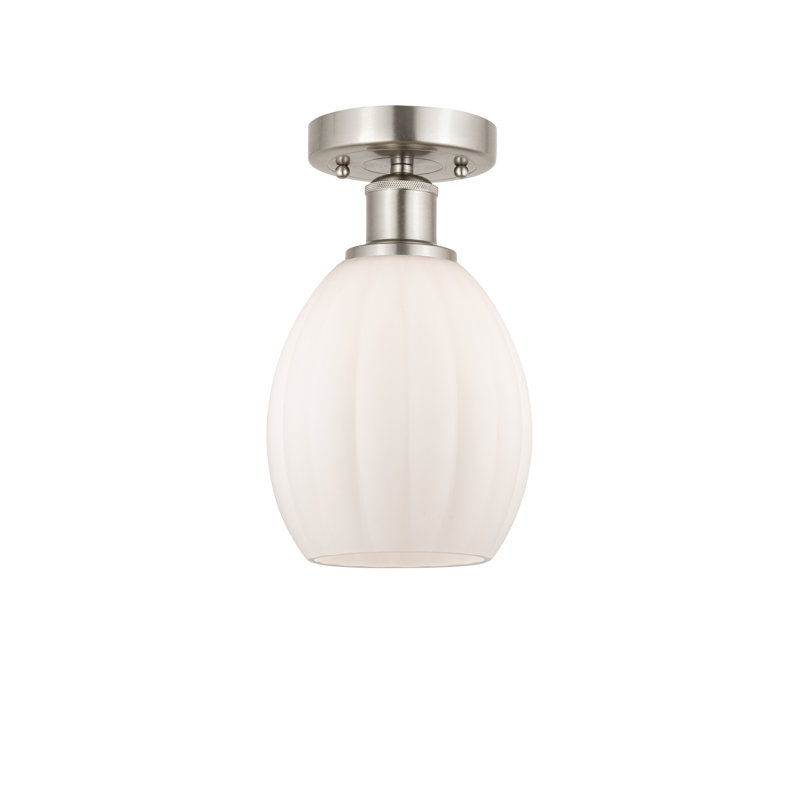 Plafonnier semi-encastré en verre Bolduc, Blanc mat, Nickel satiné brossé, H 10,75 po x l 6 po x P 6 po