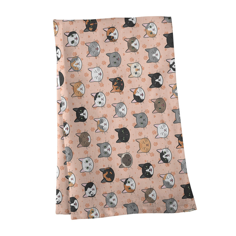 Serviette à thé à motif chat kitty, Polyester sergé, Orange