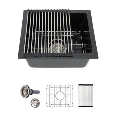 Évier de cuisine rectangulaire en granite à cuve simple encastrable L 18 po x l 16 po