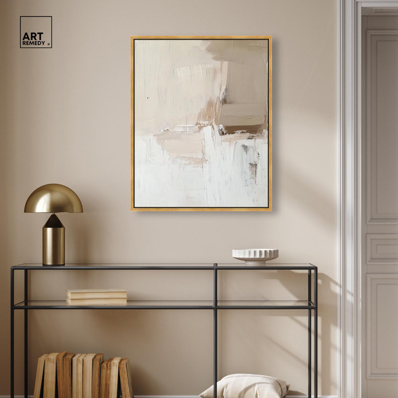 Toile Neutralité, toile neutre Boho par Art Remedy, H 31 po x l 25 po, Cadre flottant doré