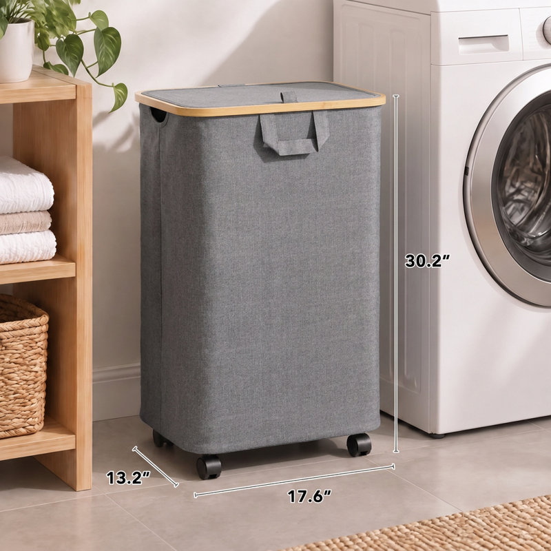 Panier à linge roulant avec couvercle et roulettes, grand panier à linge de 26 gallons (100 L) avec poignée en bambou, bac de rangement pour la chambre à coucher, la salle de bain, le dortoir et la salle de lavage