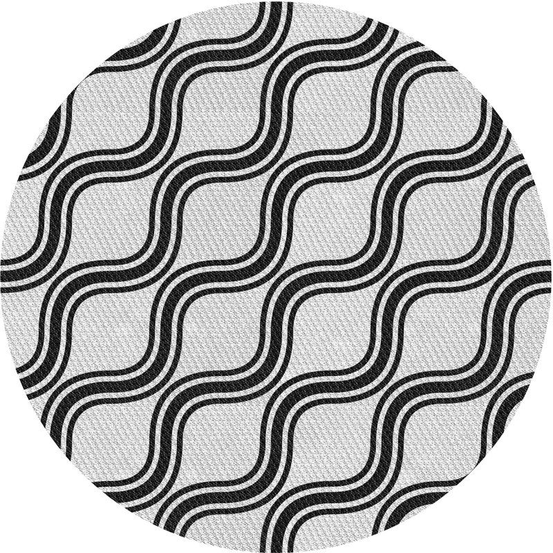 Tapis noir/gris à motifs, Rond 3 pi