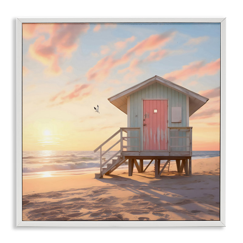 Giclée rose encadrée, signée LSR Design Studio, H 17 po x l 17 po, Estampe numérique encadrée blanc bord de mer