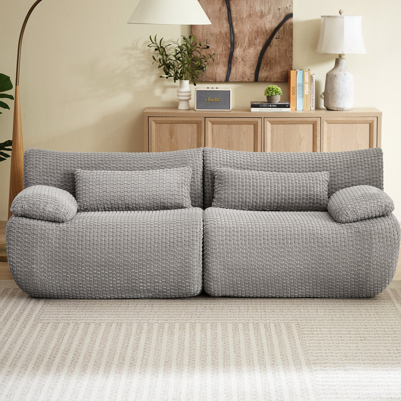Gris 2 places, nuage désossé, velours côtelé, modulaire moderne pour appartement, salon, velours côtelé modulaire multifonctionnel sans assemblage, utilisation instantanée, confort