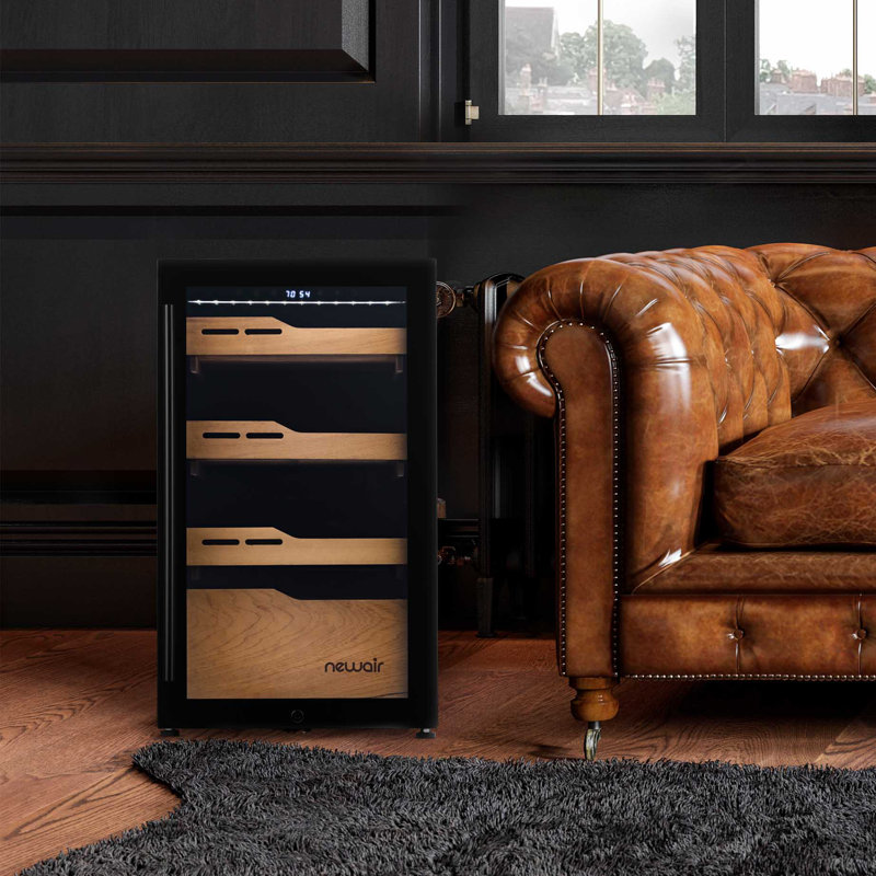 Newair 840 Count Freestanding Cigar Humidor  with Humidification System and Opti-Temp Heating & Cooling in Black