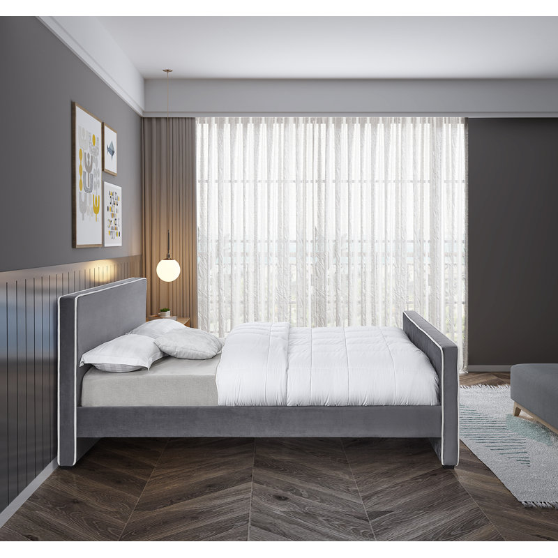 Lit en velours Haneesh, King, Velours gris