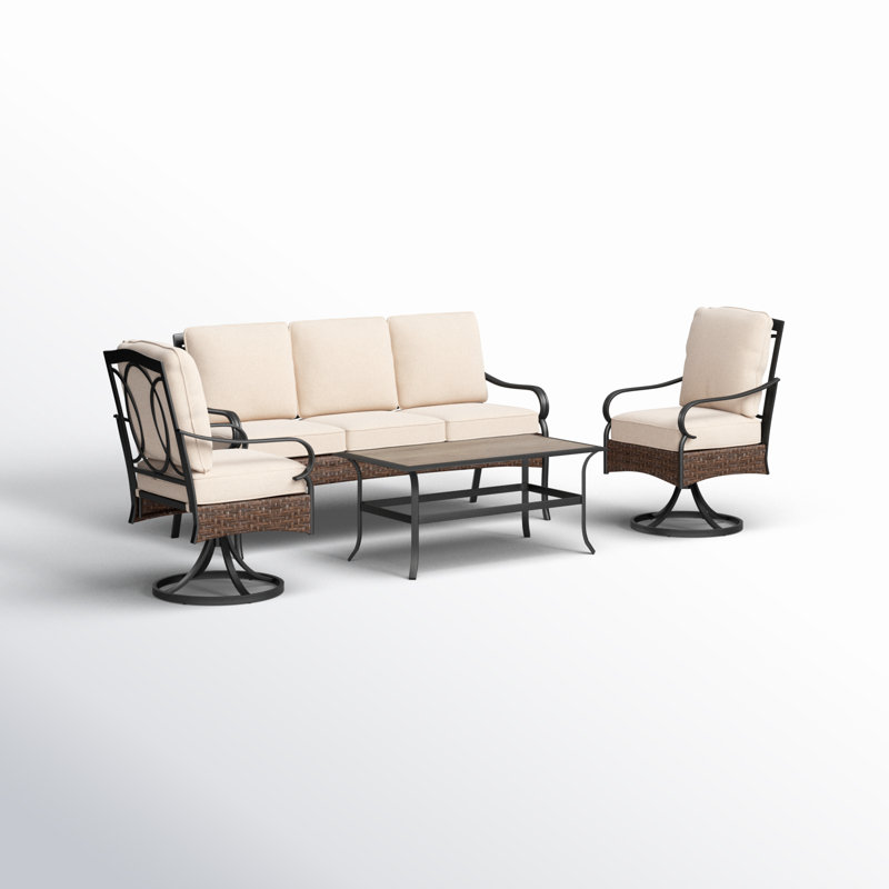 Argyri 5-Person Swivel Rocking Powder Coated Steel Patio Conversation Set, Beige