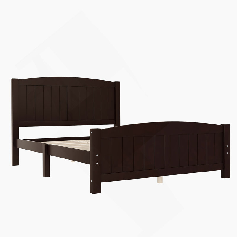 Lit plateforme double, bois massif avec lattes de soutien et structure solide, aucun sommier nécessaire, finition espresso