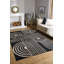 Tapis décoratif en polyester noir à rayures beige doux-1004794007