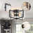 Nihaan 4-Light 16.5" Black Metal Frame Textured Glass Panels Flush Mount 