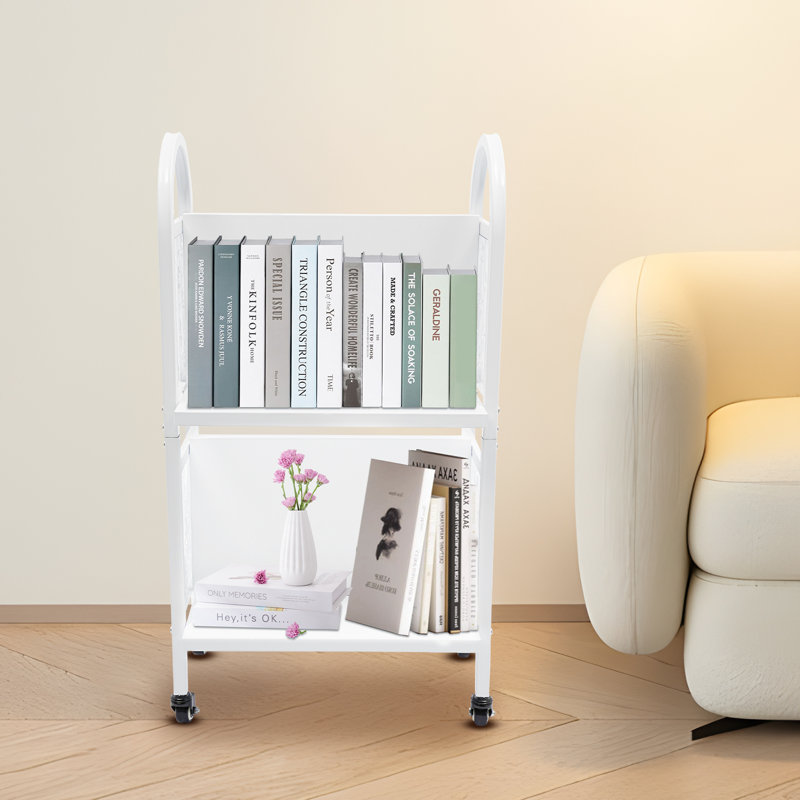 Ciane 17'' W 4-compartment Book Storage with Wheels, White