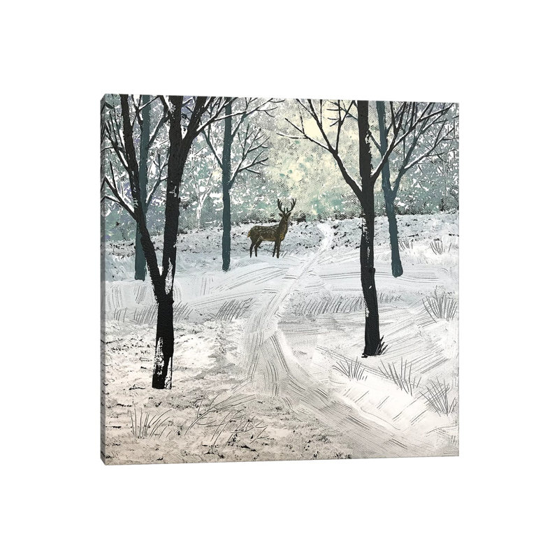 Stag In The Snow by Jo Grundy - Wrapped Canvas Painting, 66.04 cm H x 66.04 cm W x 3.175 cm D