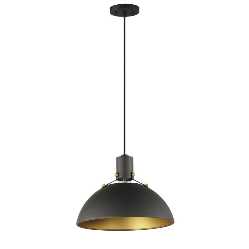 Dawn 1 - Light Unique/Statement Pendant, Antique Brass/Black, 8.75" H x 12" W x 12" D