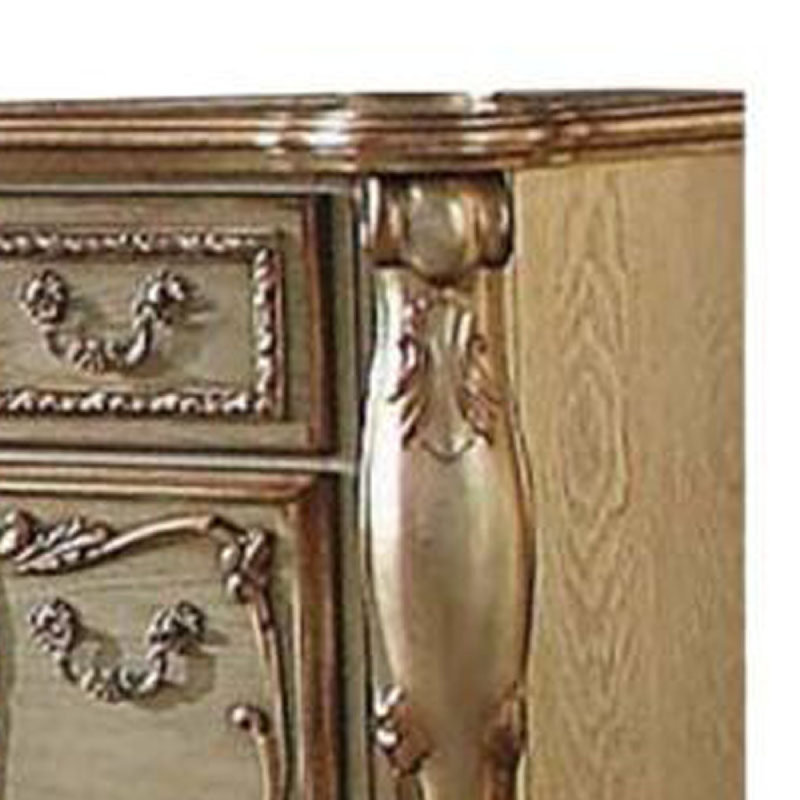 Wooden Dresser with Multiple Drawers and One Cabinet, Gold & Bone White, Gold / Bone White