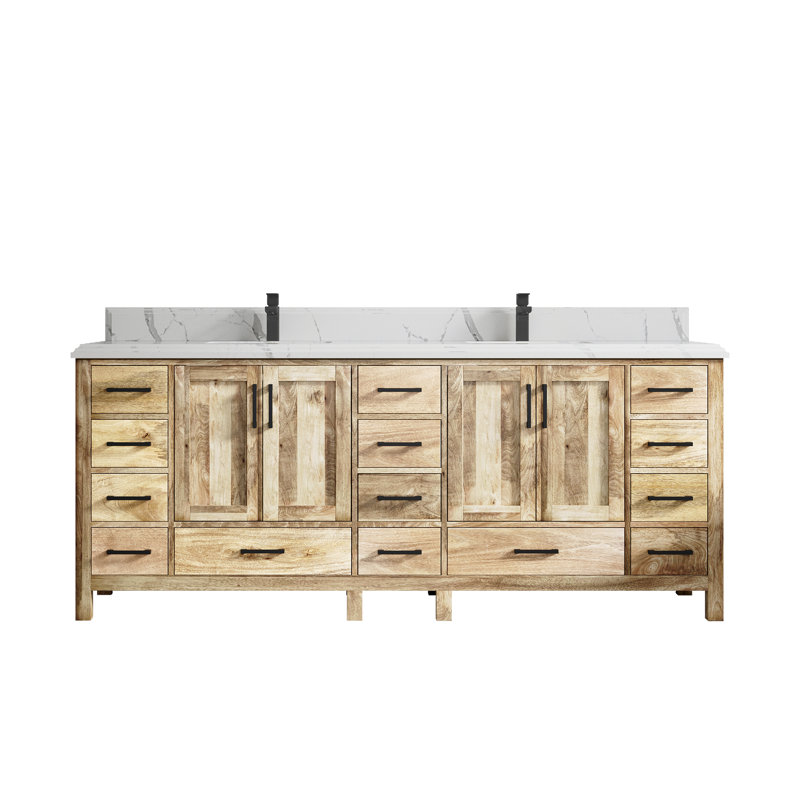 Ensemble de meuble-lavabo double 84 po Malibu, Calacatta Laza, Blanc délavé