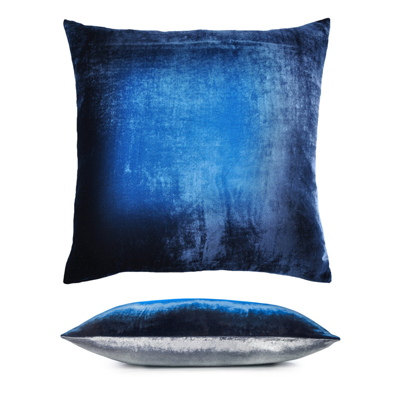 Two Tone Ombre Square Velvet Pillow Cover & Insert, 22" x 22", Dusk/Midnight