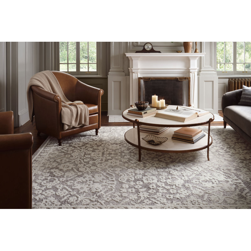 Ivory and Gray Rectangular Synthetic Area Rug 7'10" x 10'