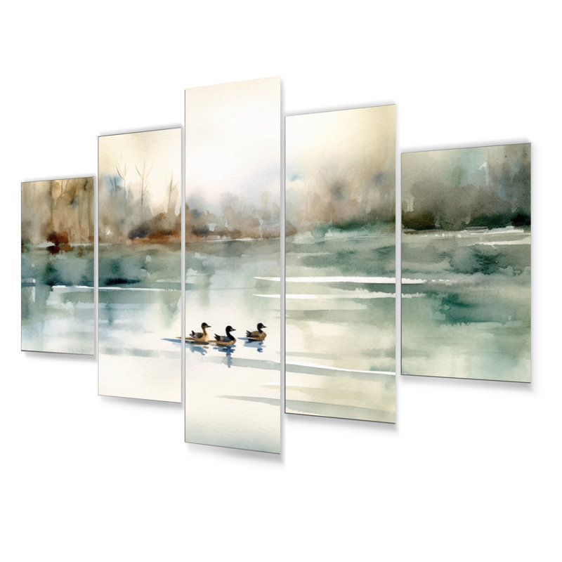 «Ducks In Pond I» sur métal, reproduction de 5 pièces