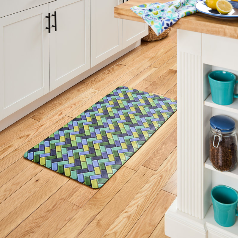 Fiesta Herringbone Blue Green Yellow Anti-Fatigue Kitchen Mat