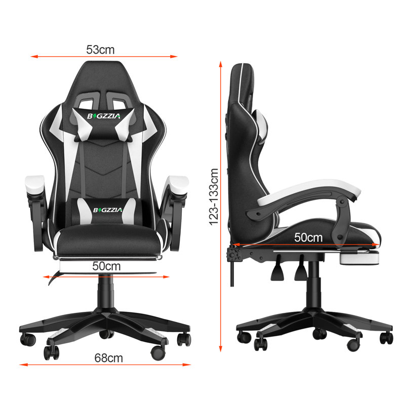 Reclining Game Chair With Footrest, Black/White