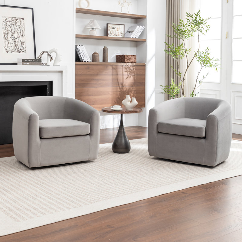Fauteuil demi-tonneau pivotant de 33,5 po Odey, Velours gris velours