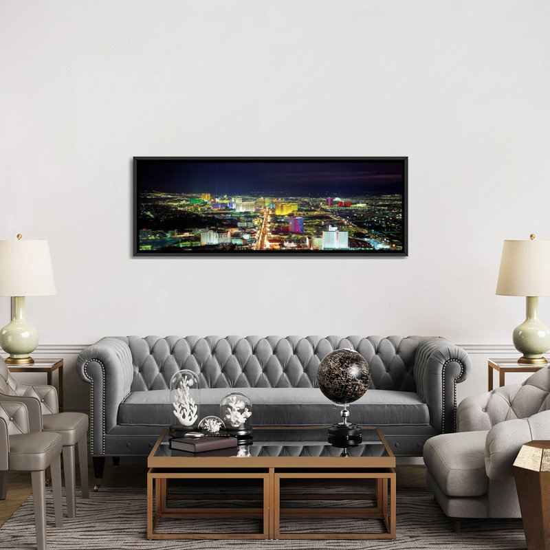 Horizon panoramique, Las Vegas, Nevada, reproduction de photo sur toile, H 12 po x l 36 po x P 1,5 po, Cadre noir