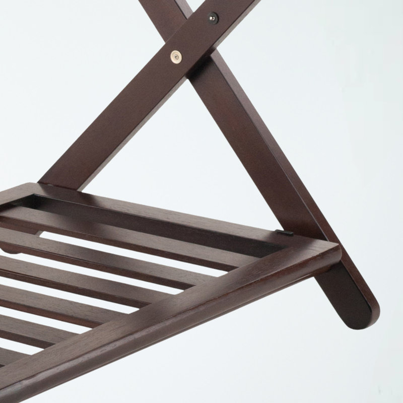 Solid Wood Luggage Rack with Shelf in Cappuccino Finish, 19.85'' H X 26.35'' W X 18.40'' D, Cappuccino