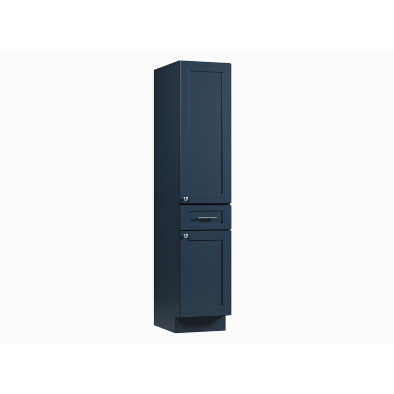 Disar 72'' Tall Solid Wood & Plywood Bathroom Cabinet – Right Door Opening, Blue