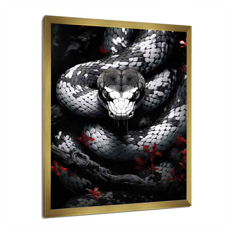 «Asian Art Snake Sumi» - reproduction, H 44 po x l 34 po x P 1,5 po, Encadrement doré