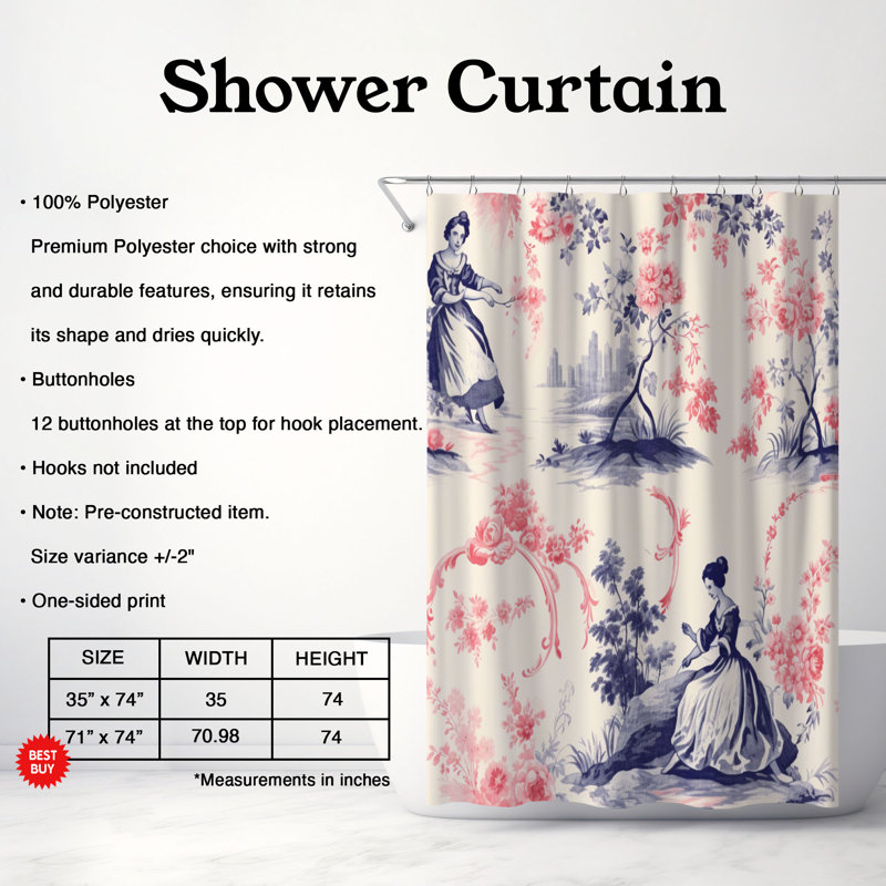 Rideau de douche 1 pièce Colorful Design Toile, H 74 po x l 71 po