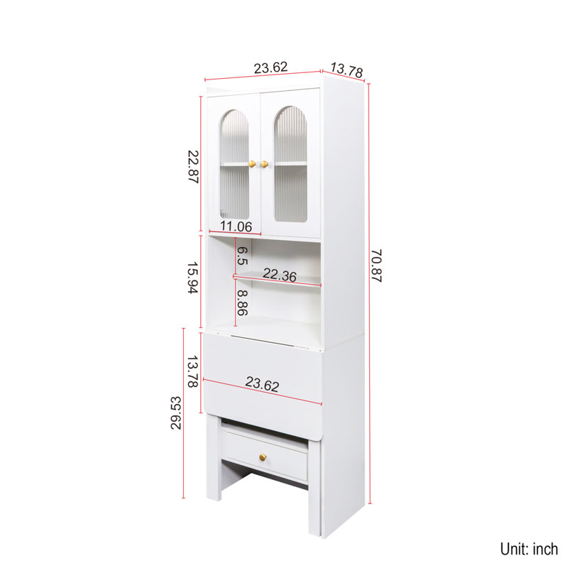 Fold-Out Convertible Writing Table,  Desk Cabinet With Shelf And Drawer Multi-Function Home Office Workstation, White