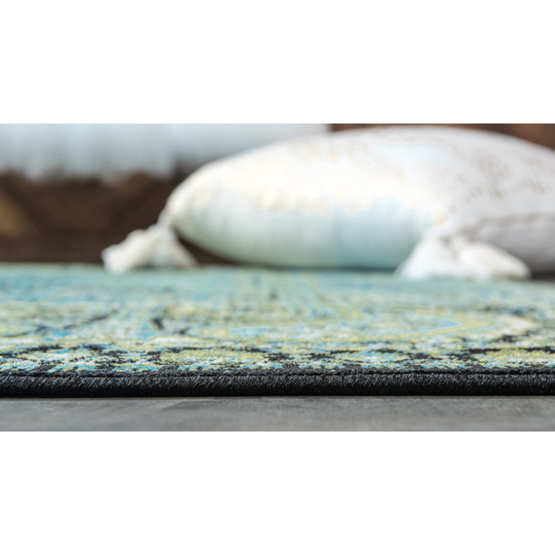 Tapis turquoise / noir Aneko, Rectangle 7 pi 1 po x 10 pi