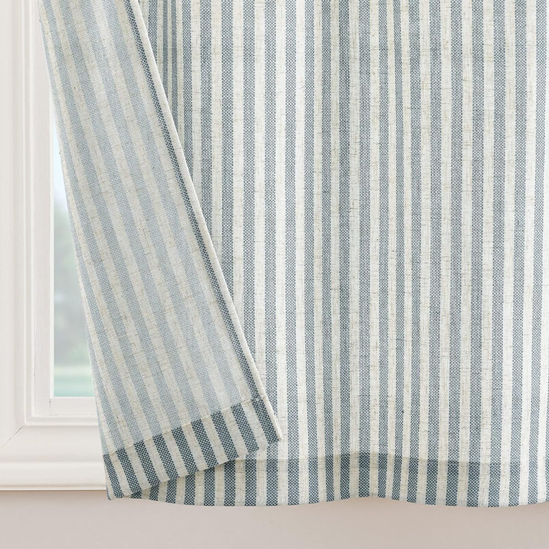 Rod Pocket Striped Kitchen Curtains, Blue, 52" W x 36" L