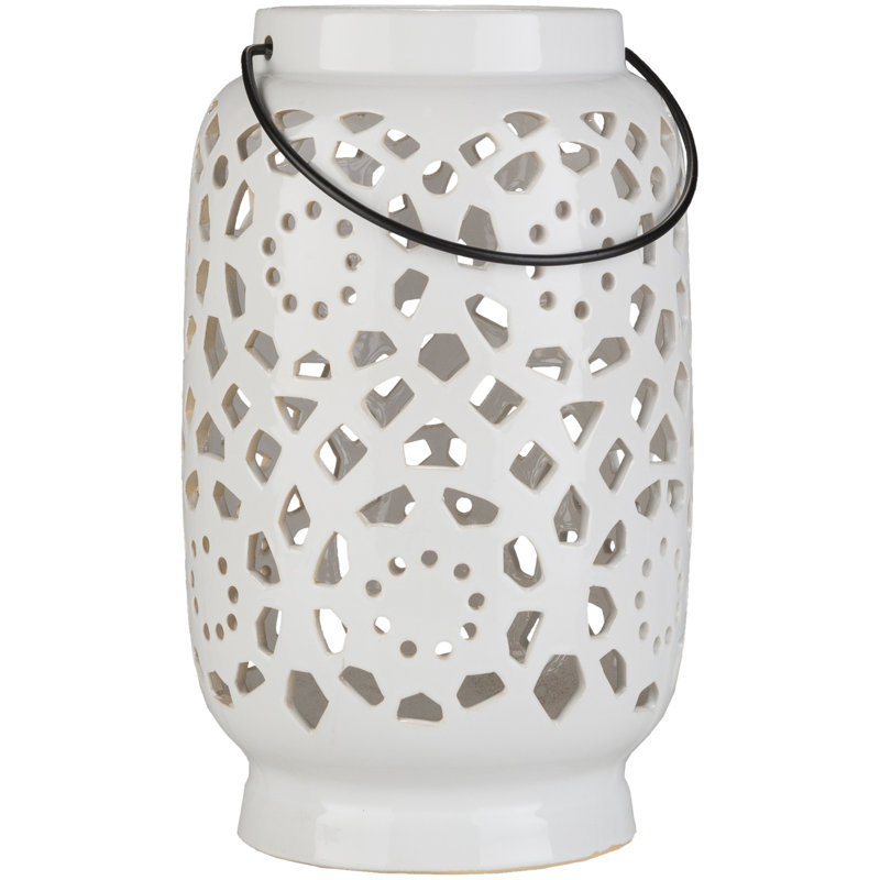 Lanterne de table en céramique Alica, H 9,5 po x l 5,7 po x P 5,7 po, Blanc