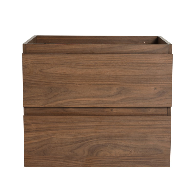 Meuble-lavabo de 24 po de style contemporain, couleur chêne brun, glissières de tiroir extensibles aux 2/3 po, 45 poignées biseautées, 2 tiroirs fonctionnels, fonction de fermeture en douceur, contreplaqué