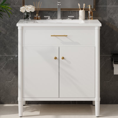 Meuble-lavabo élégant avec lavabo, système de rangement double et portes à fermeture douce pour une organisation et une élégance améliorées