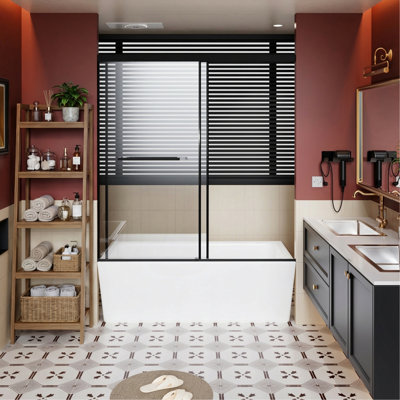 60X62 Inch Standard Size Frameless Aluminum Shower Door, Dual Sliding Doors With Quiet Soft-Close Track, Easy 30-Min Install, Enhanced Leak Protection With Lengthened Water Guard