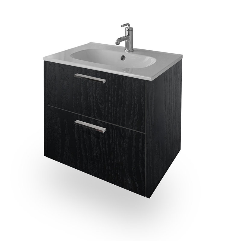 Aquatre 24'' W Single Vanity, Wall Mount, Matte Black, Natural Walnut
