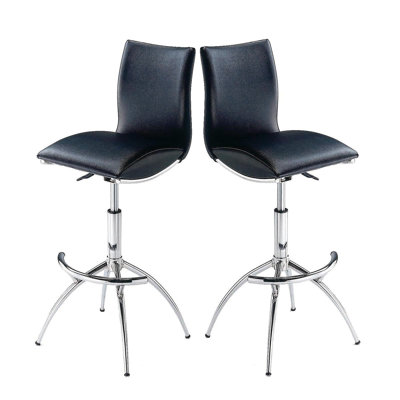 Modern Barstool Leatherette/Chrome Adjustable Height In Black Color