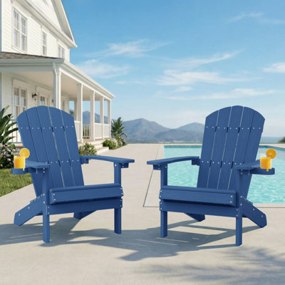 Outdoor Adirondack Chair set of 2 with Cup Holder All-Weather HIPS Patio Chairs for Lawn, Garden, Fire Pit, Backyard