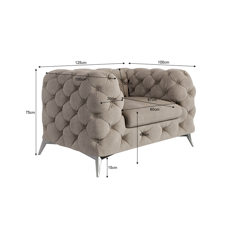 Chesterfield Armchair  with Silver Metal Legs, Dark Cream