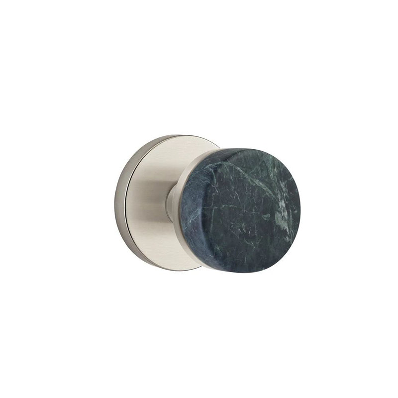 Mortaise intérieure Emtek Select avec rosette à disque et tige conique, bouton en marbre vert (LH), Nickel satiné